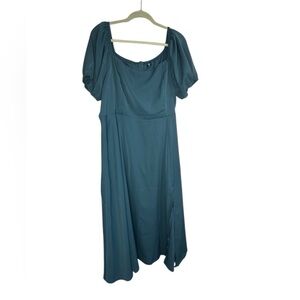 Plus Size Green Puff Sleeve Midi Dress 4X – Holiday Party / Wedding Guest